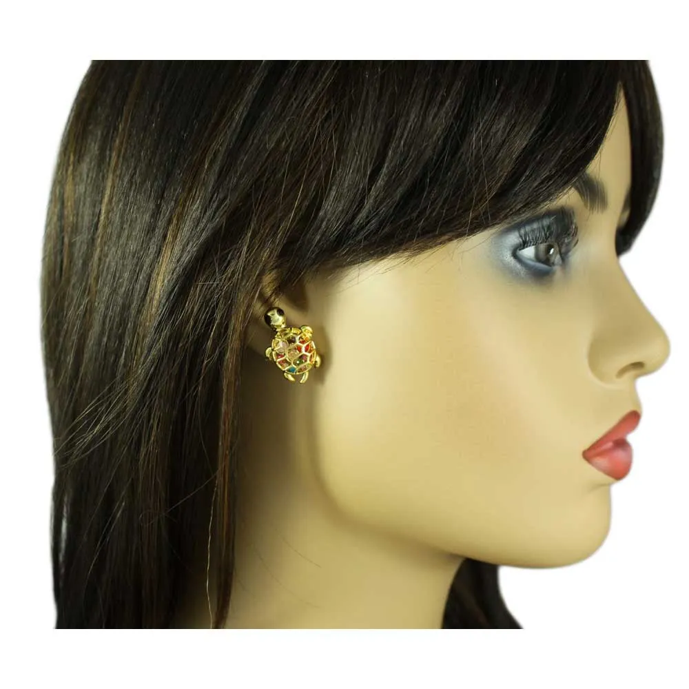 Cute Pastel Crystal Turtle with Black Eyes Pierced Earring - REC546