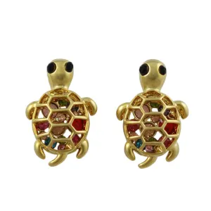 Cute Pastel Crystal Turtle with Black Eyes Pierced Earring - REC546