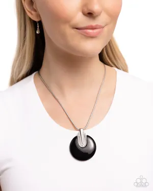 Cutting Charm - Black - Oversized Acrylic Disc White Rhinestone Paparazzi Short Necklace