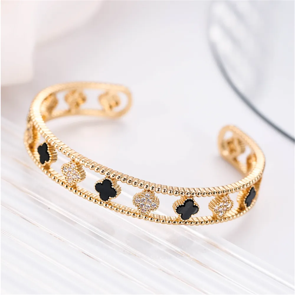 CZ Beaded Black Floral Adjustment Bracelets