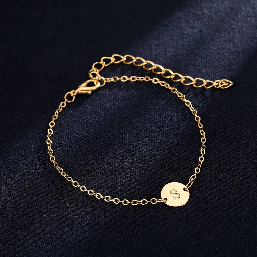 Dainty Chain Letter Initial Charm Bracelet