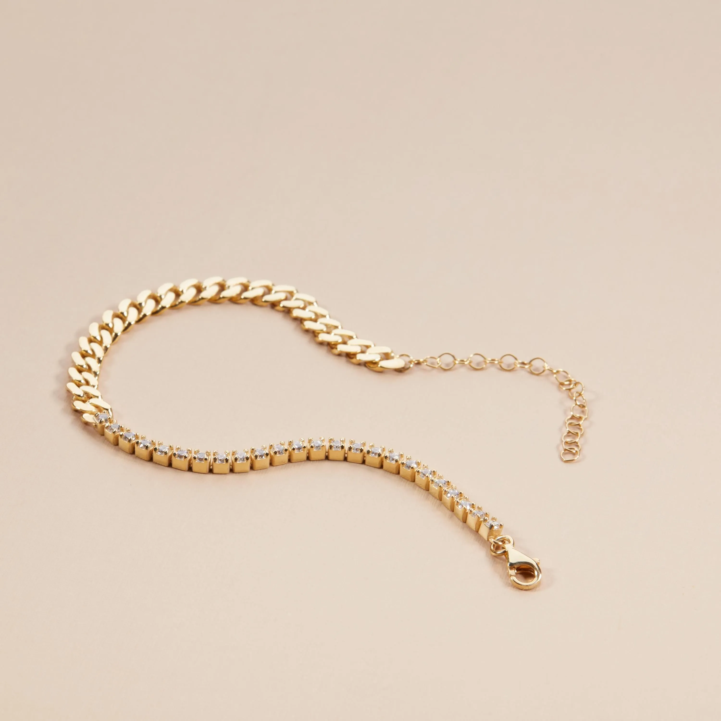 Dainty CZ Tennis Bracelet with Cuban Link - 18K Gold Vermeil