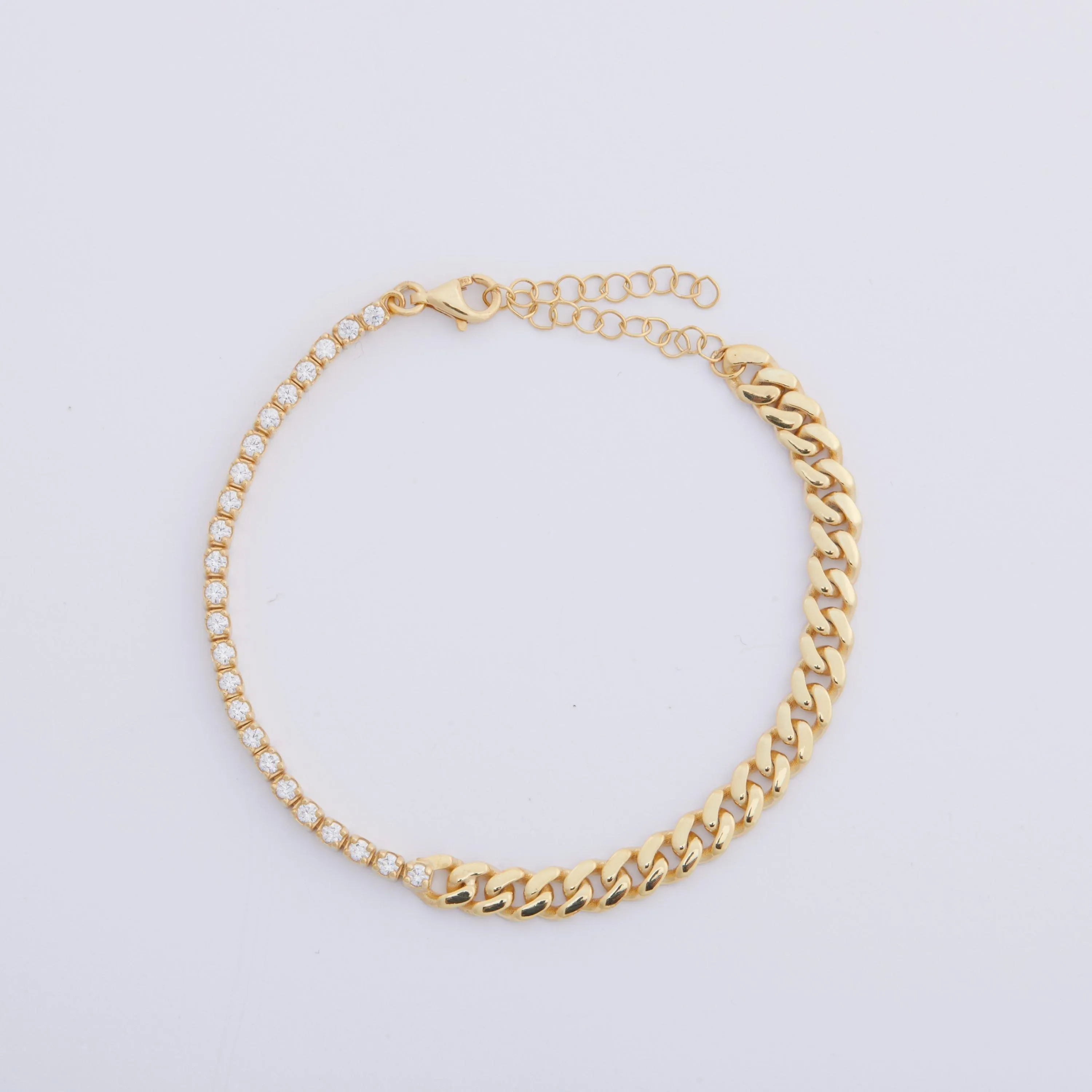 Dainty CZ Tennis Bracelet with Cuban Link - 18K Gold Vermeil