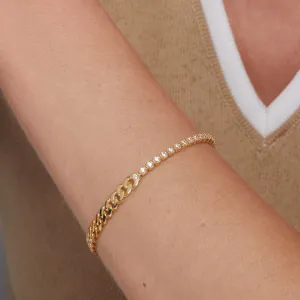 Dainty CZ Tennis Bracelet with Cuban Link - 18K Gold Vermeil