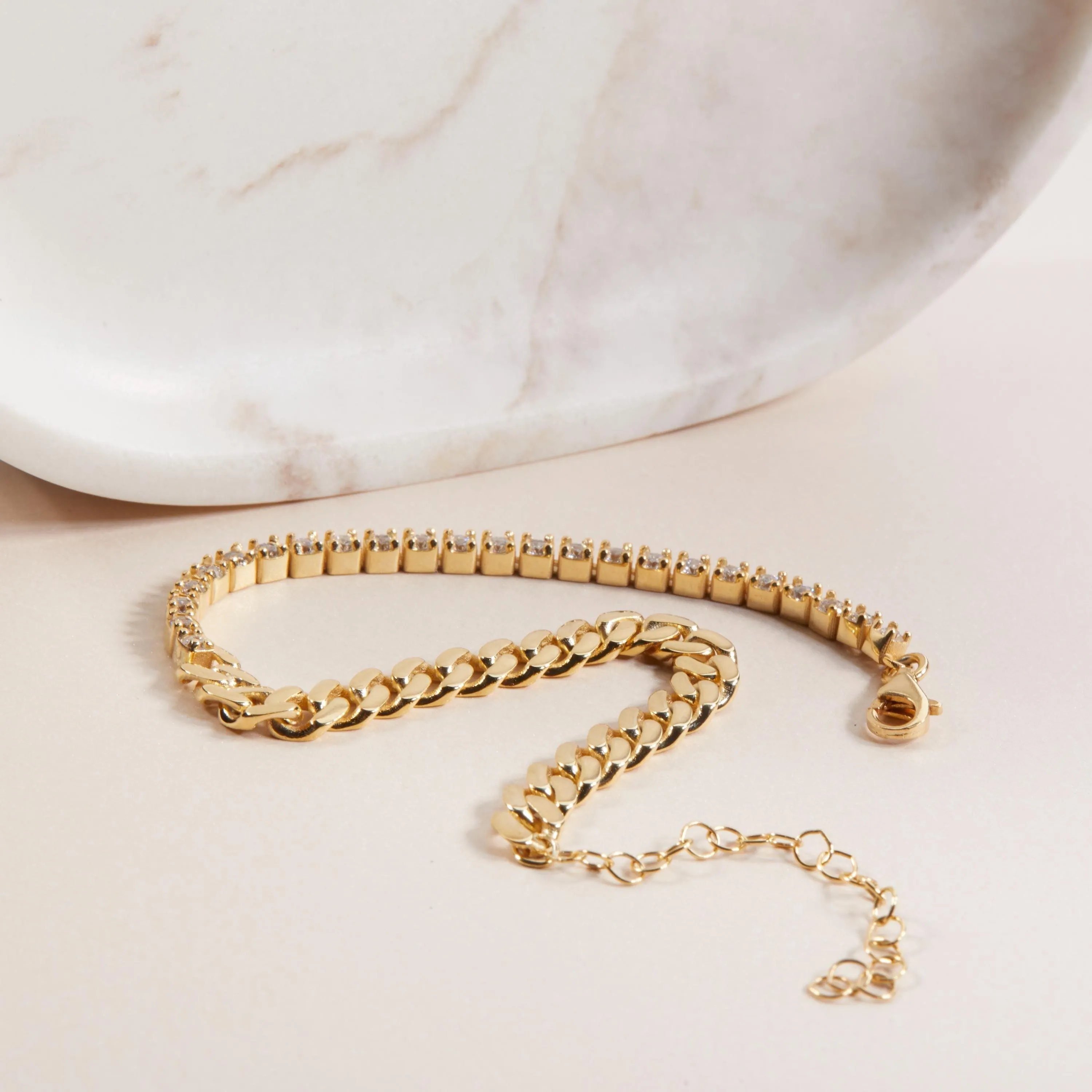 Dainty CZ Tennis Bracelet with Cuban Link - 18K Gold Vermeil