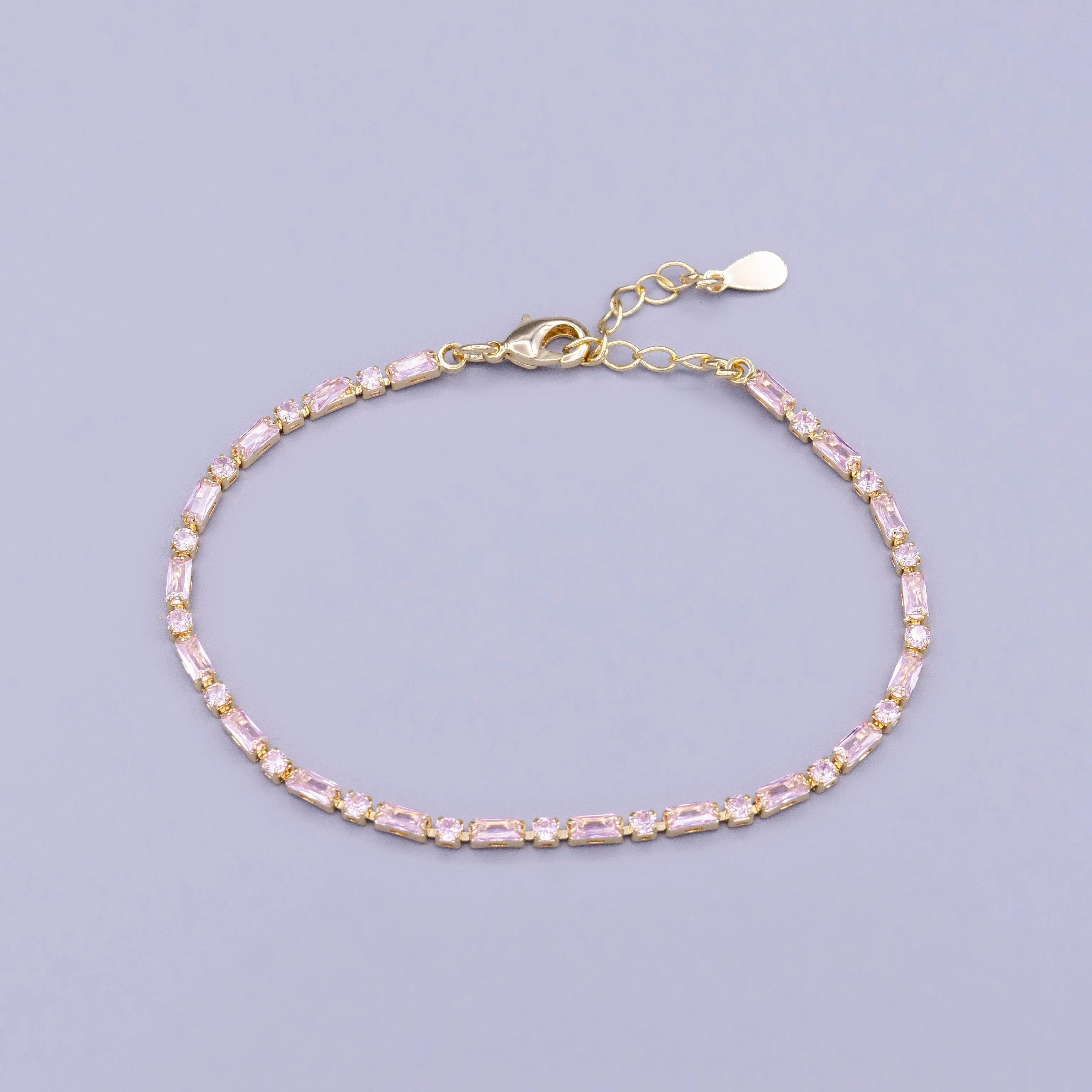 Dainty Gold Filled Tennis Bracelet Emerald Green Mix Baguette Round Clear Pink Green Cubic Zirconia Link Tennis Bracelet Minimalist Jewelry WA1824 - WA1829
