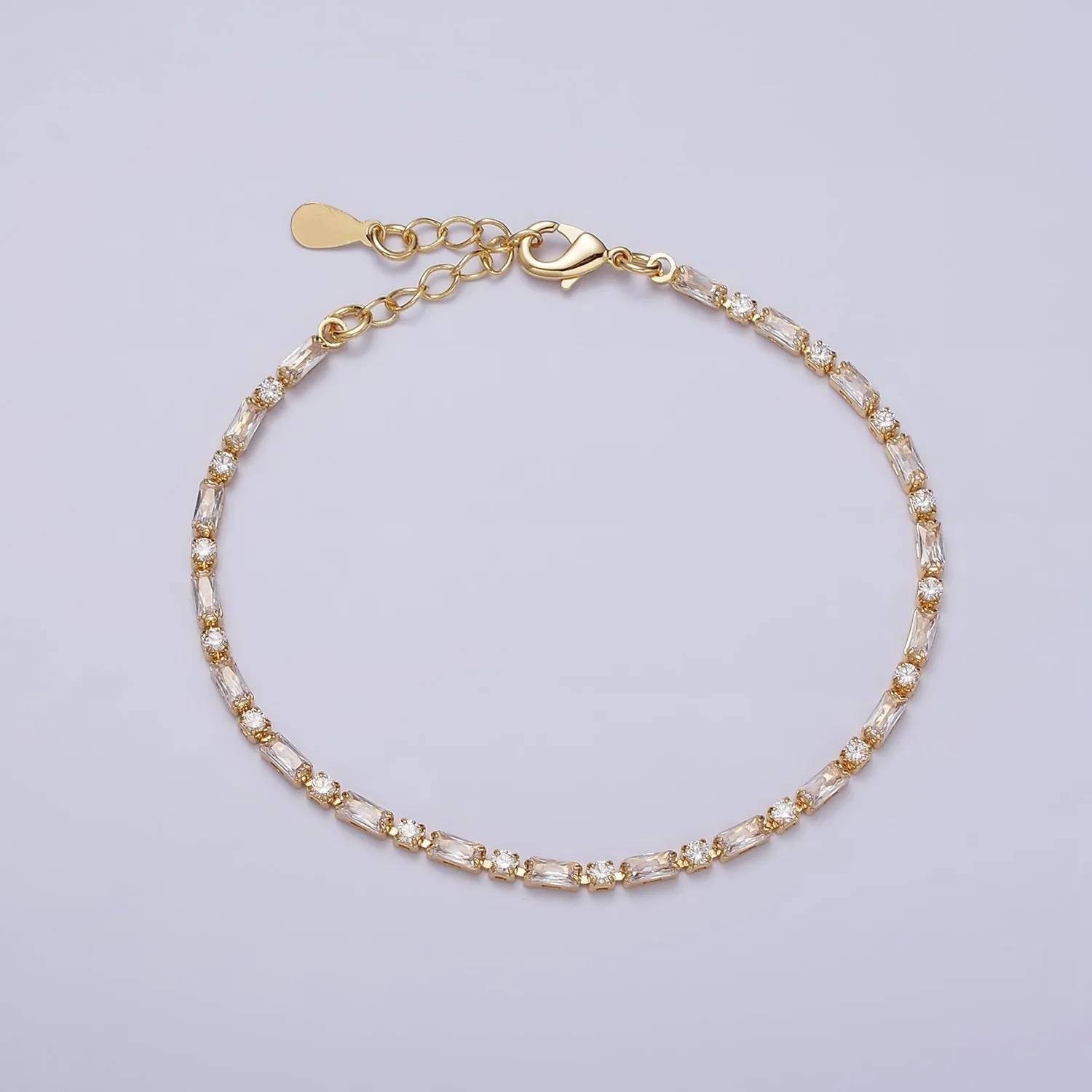 Dainty Gold Filled Tennis Bracelet Emerald Green Mix Baguette Round Clear Pink Green Cubic Zirconia Link Tennis Bracelet Minimalist Jewelry WA1824 - WA1829