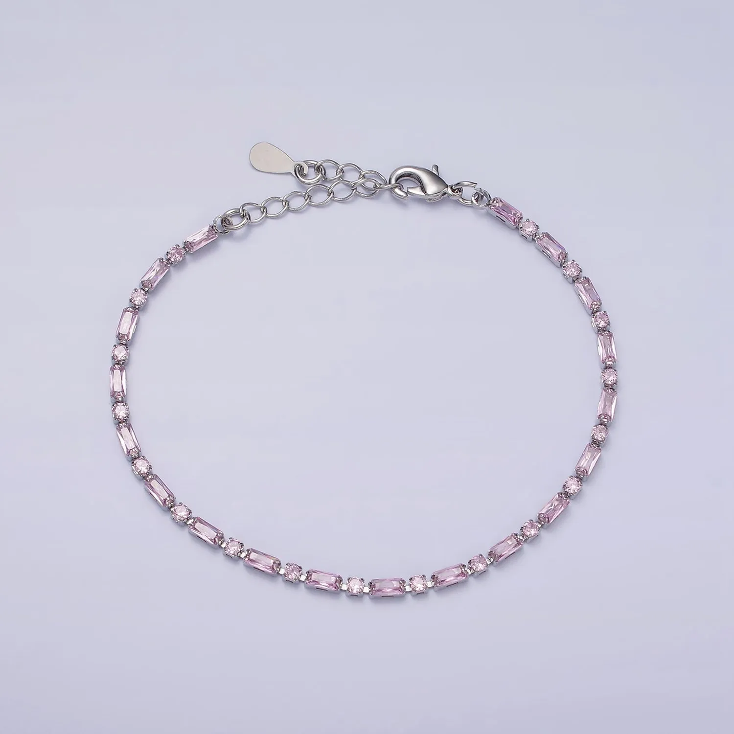 Dainty Gold Filled Tennis Bracelet Emerald Green Mix Baguette Round Clear Pink Green Cubic Zirconia Link Tennis Bracelet Minimalist Jewelry WA1824 - WA1829