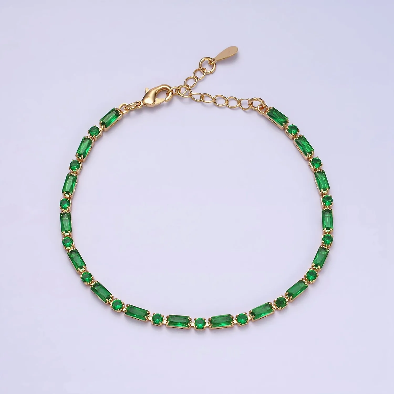 Dainty Gold Filled Tennis Bracelet Emerald Green Mix Baguette Round Clear Pink Green Cubic Zirconia Link Tennis Bracelet Minimalist Jewelry WA1824 - WA1829