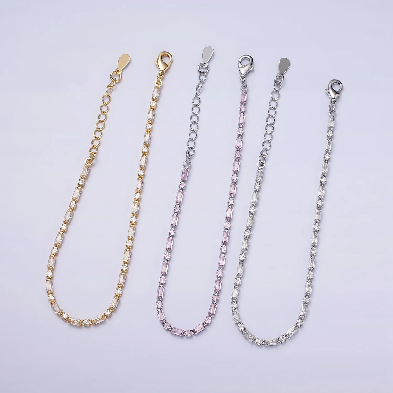 Dainty Gold Filled Tennis Bracelet Emerald Green Mix Baguette Round Clear Pink Green Cubic Zirconia Link Tennis Bracelet Minimalist Jewelry WA1824 - WA1829