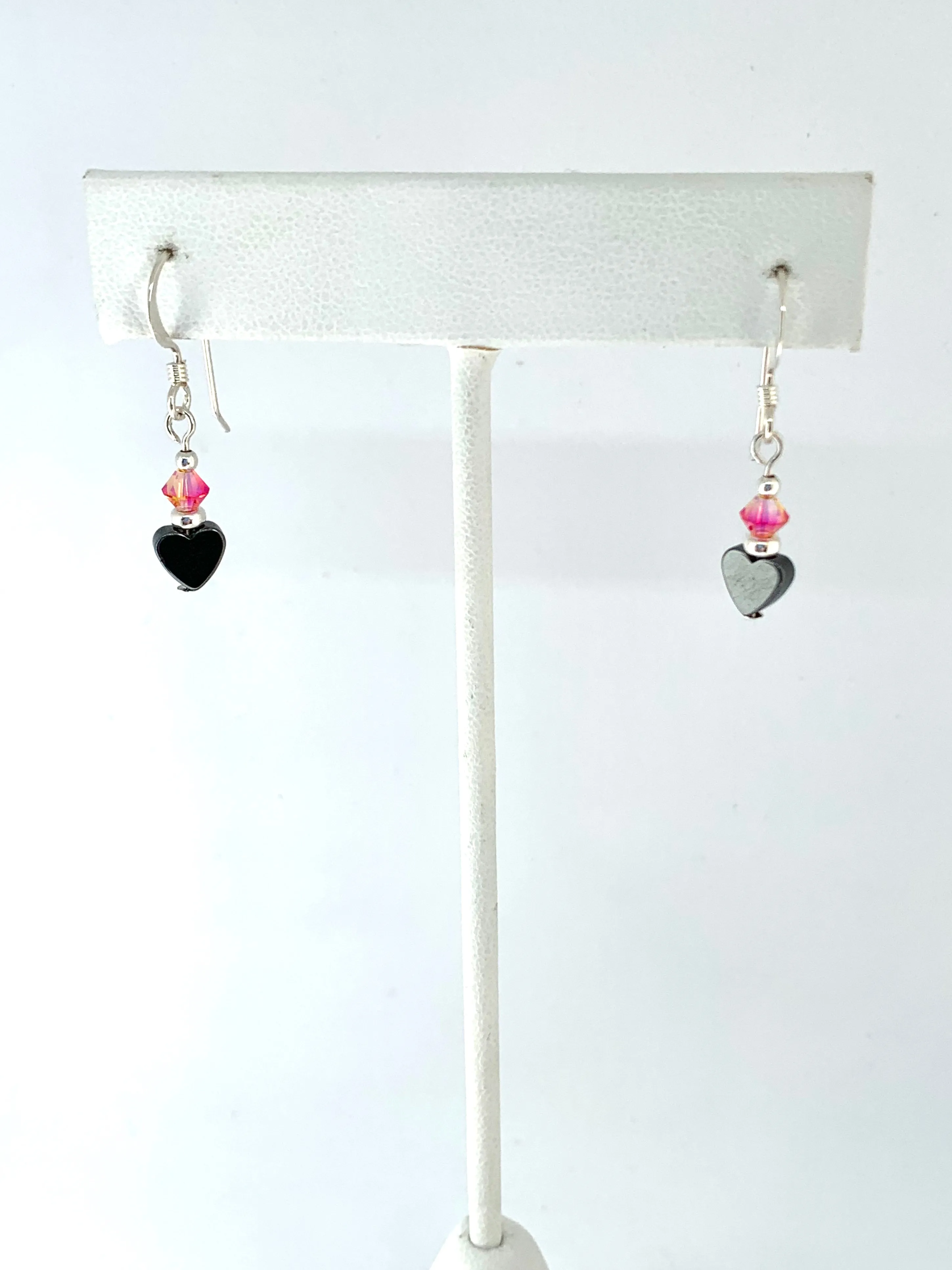 Dainty Hematite Heart Earrings