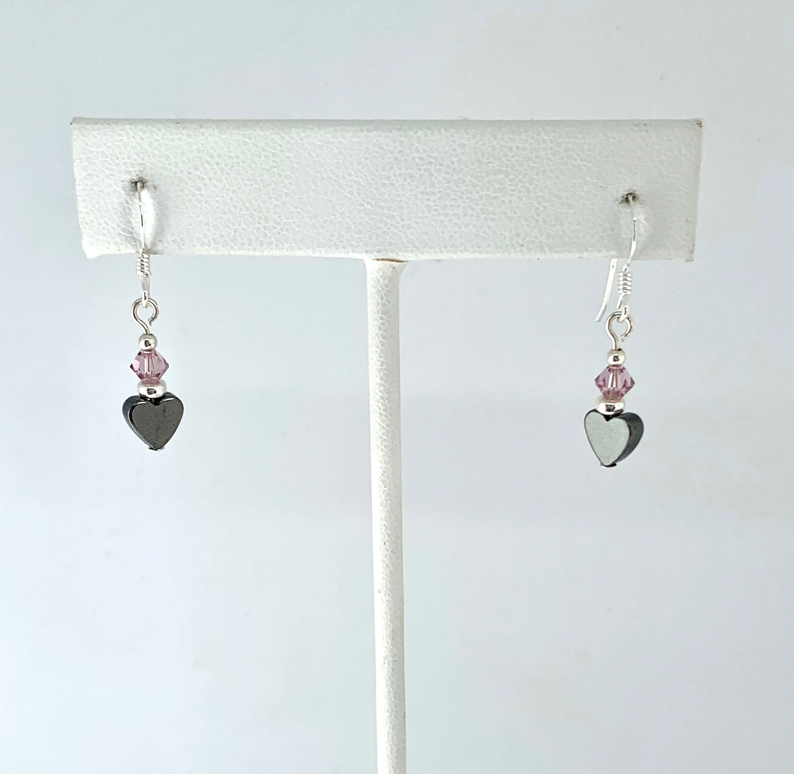 Dainty Hematite Heart Earrings