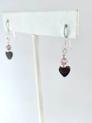Dainty Hematite Heart Earrings