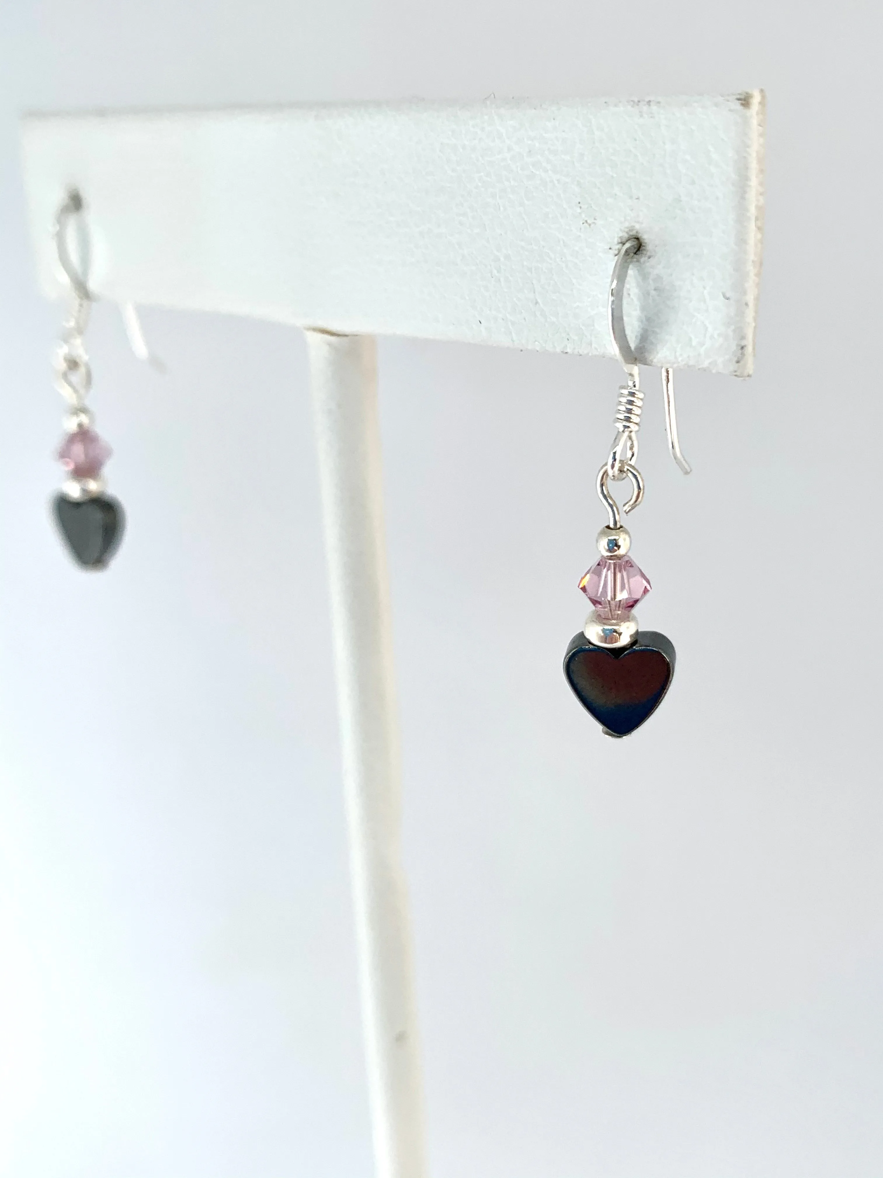 Dainty Hematite Heart Earrings