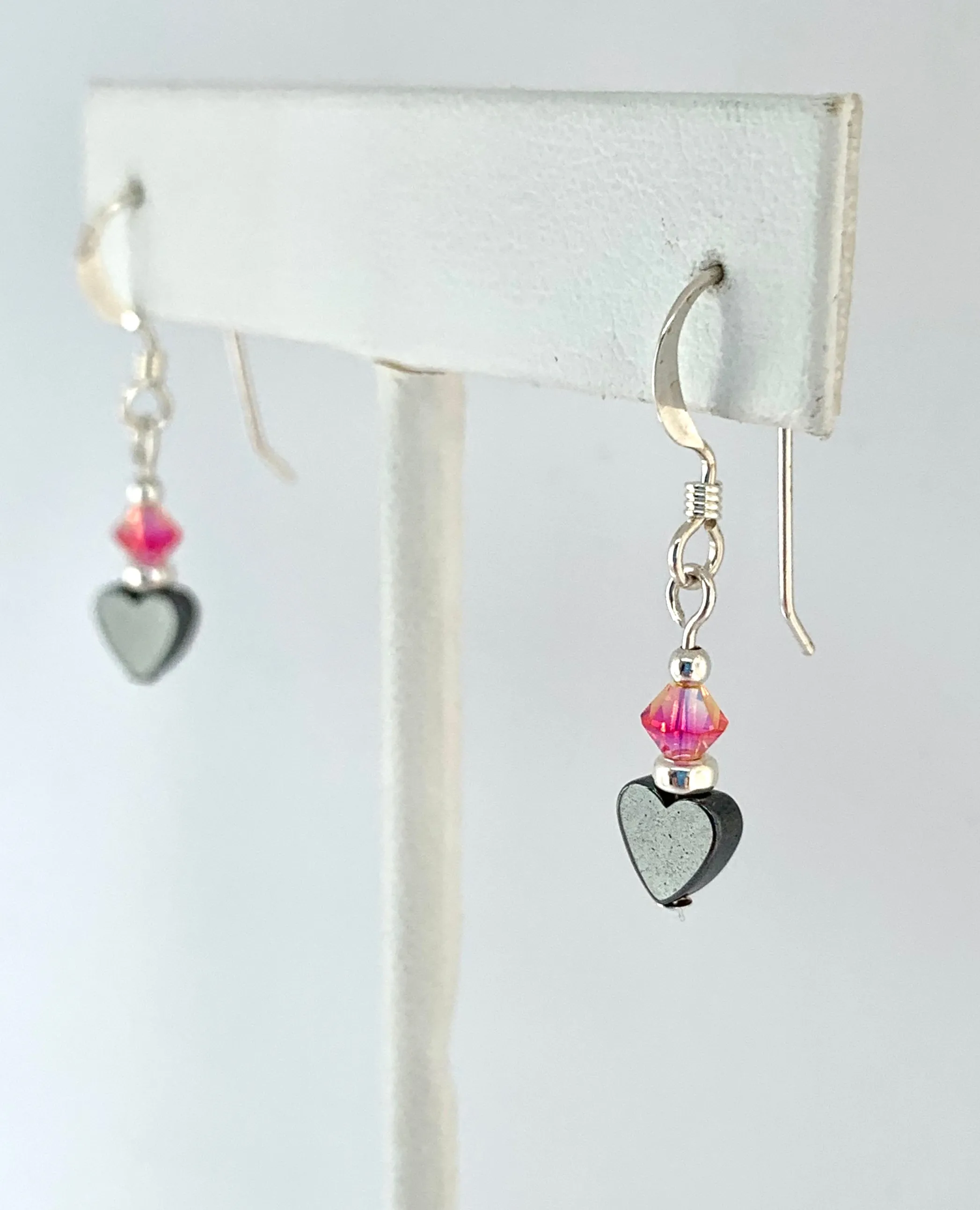 Dainty Hematite Heart Earrings