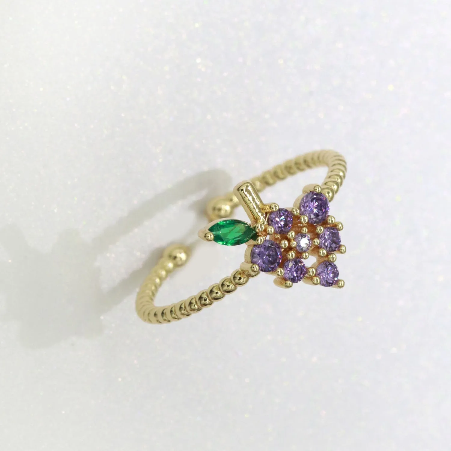 Dainty Twisted Grape ring, Gold Mini Fruit Ring Stackable Jewelry Open Adjustable Ring O-876