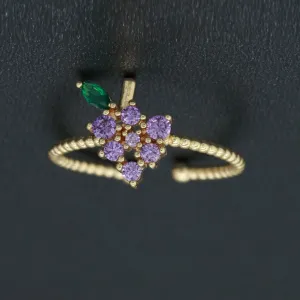 Dainty Twisted Grape ring, Gold Mini Fruit Ring Stackable Jewelry Open Adjustable Ring O-876