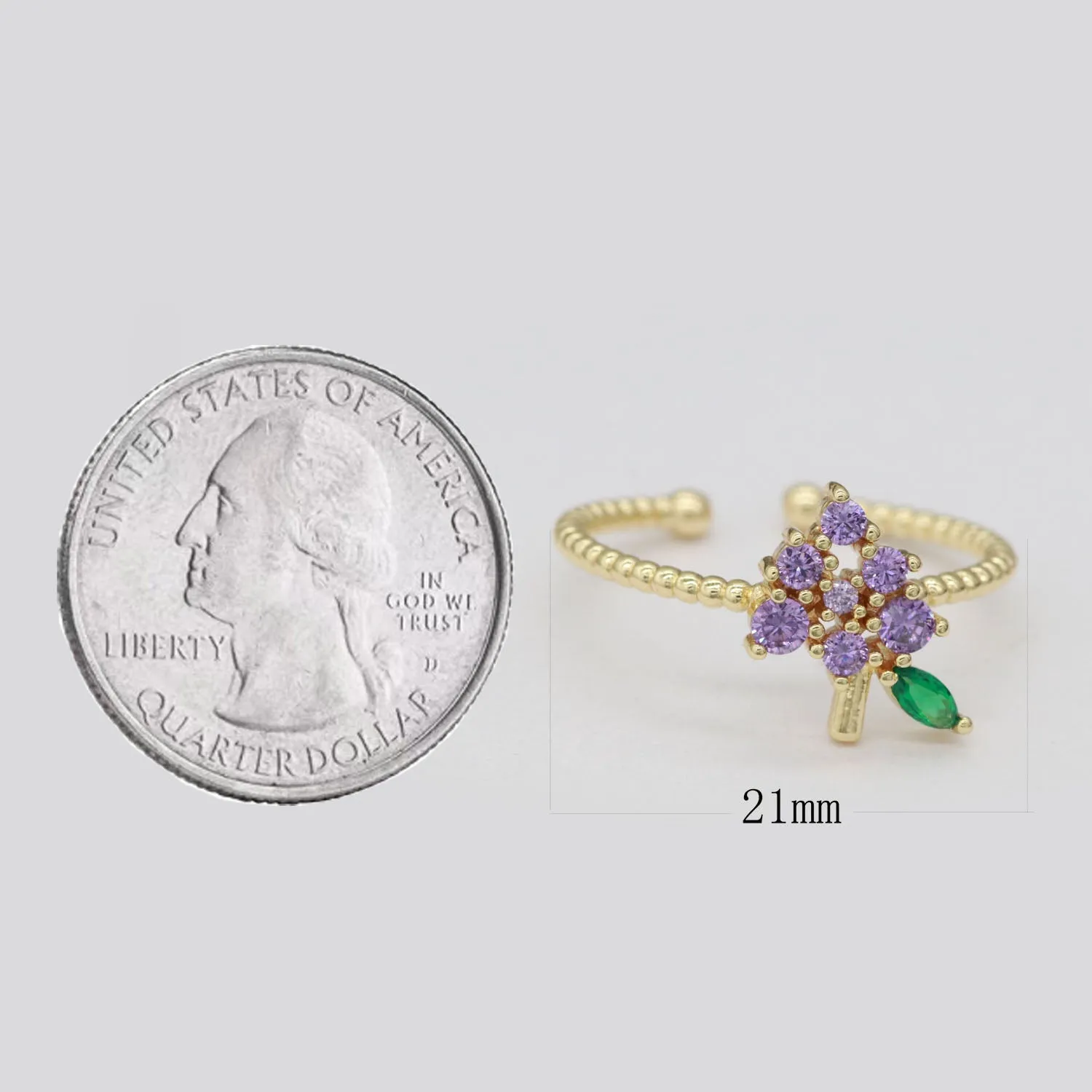 Dainty Twisted Grape ring, Gold Mini Fruit Ring Stackable Jewelry Open Adjustable Ring O-876