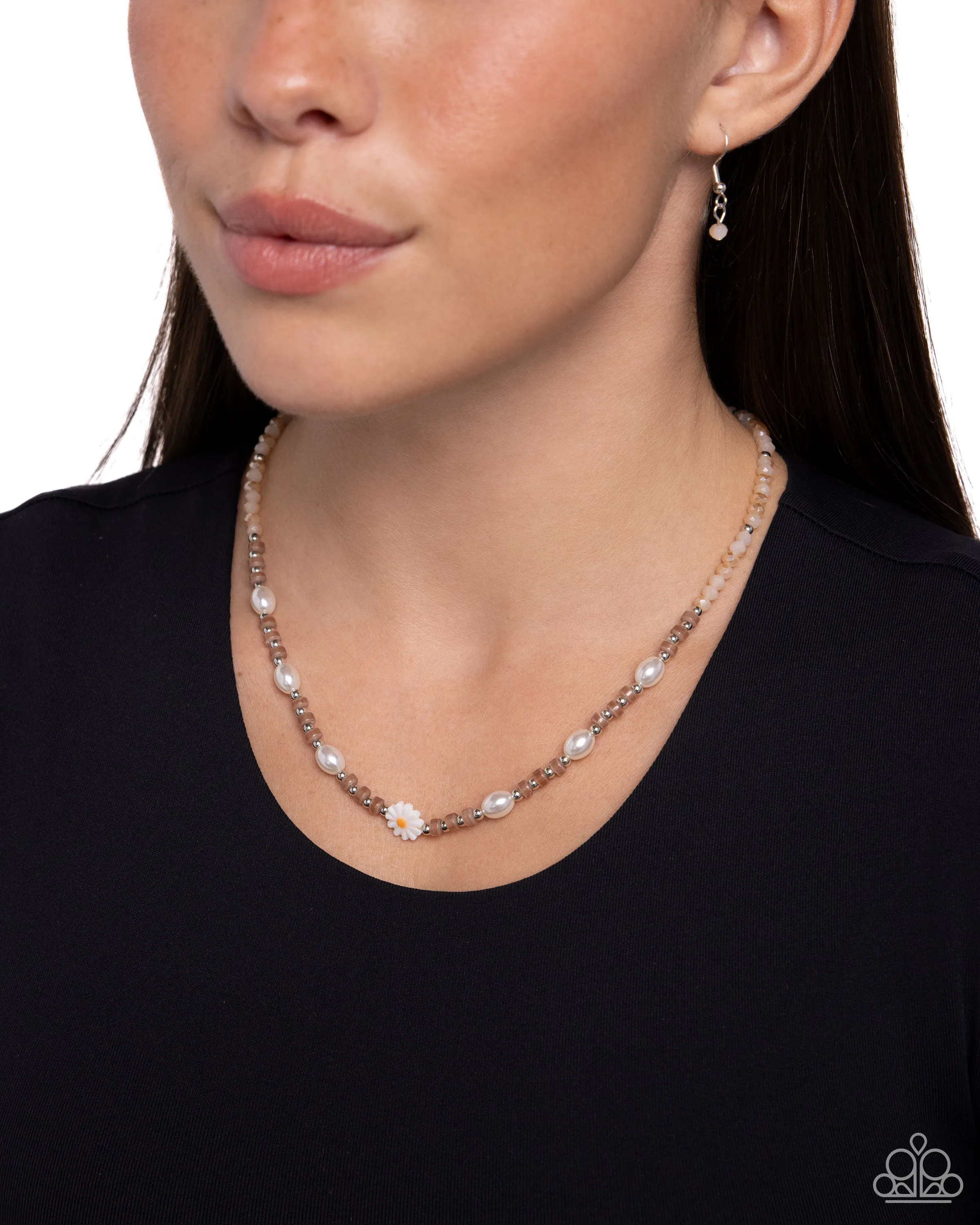 Daisy Deal - Brown - Bead, White Pearl, White Flower Paparazzi Short Necklace