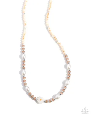 Daisy Deal - Brown - Bead, White Pearl, White Flower Paparazzi Short Necklace