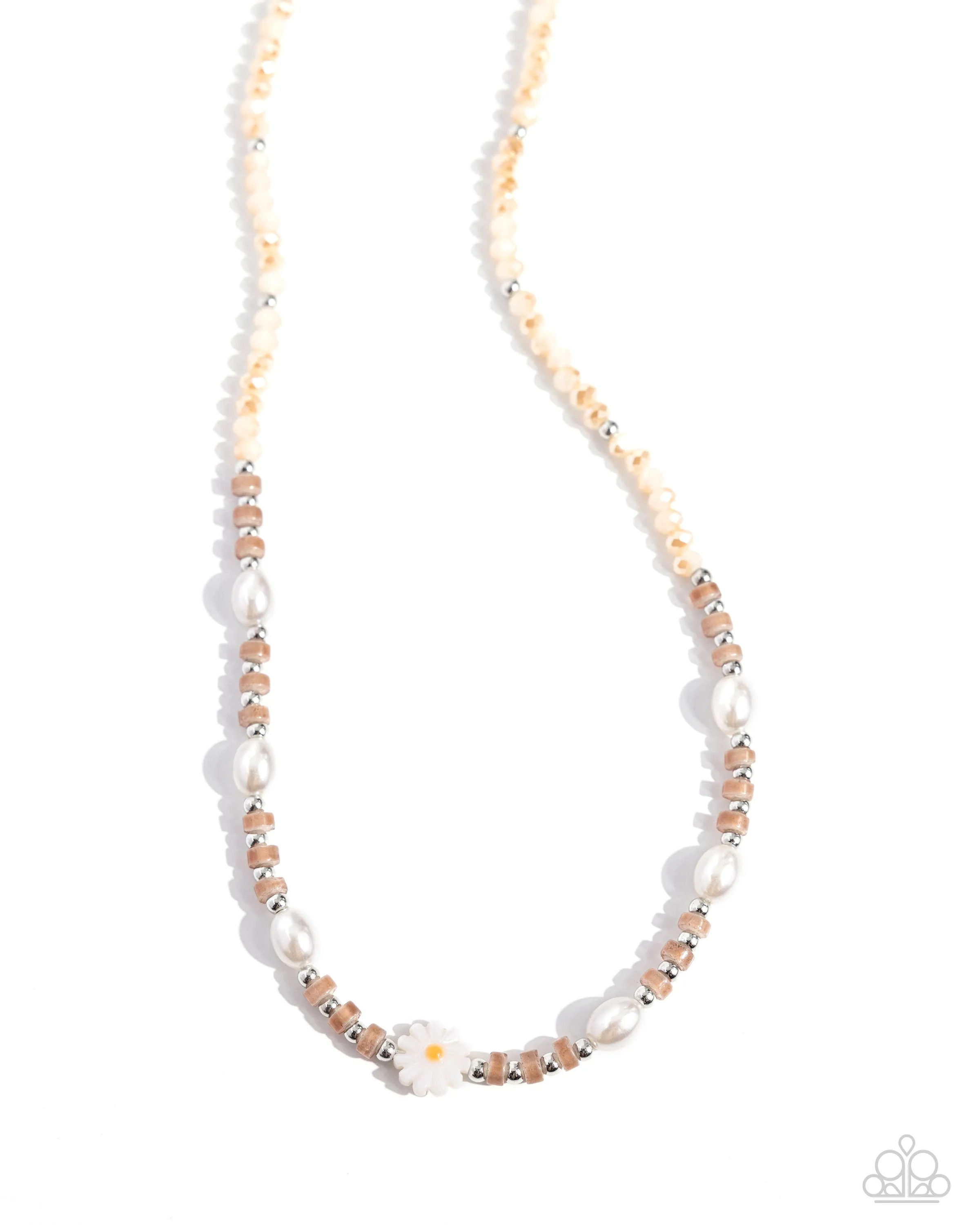 Daisy Deal - Brown - Bead, White Pearl, White Flower Paparazzi Short Necklace