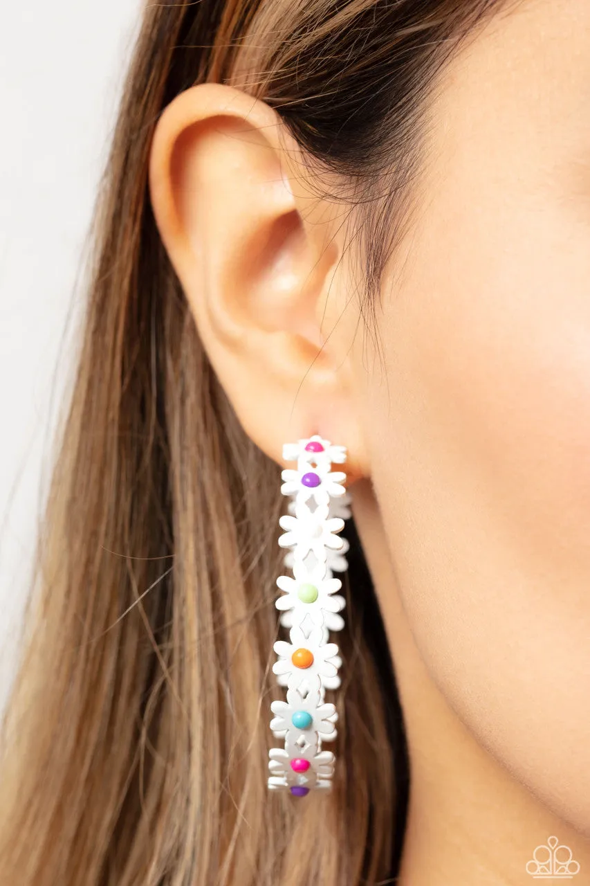 Daisy Disposition - Multi - Colored Center Flower Paparazzi Hoop Earrings