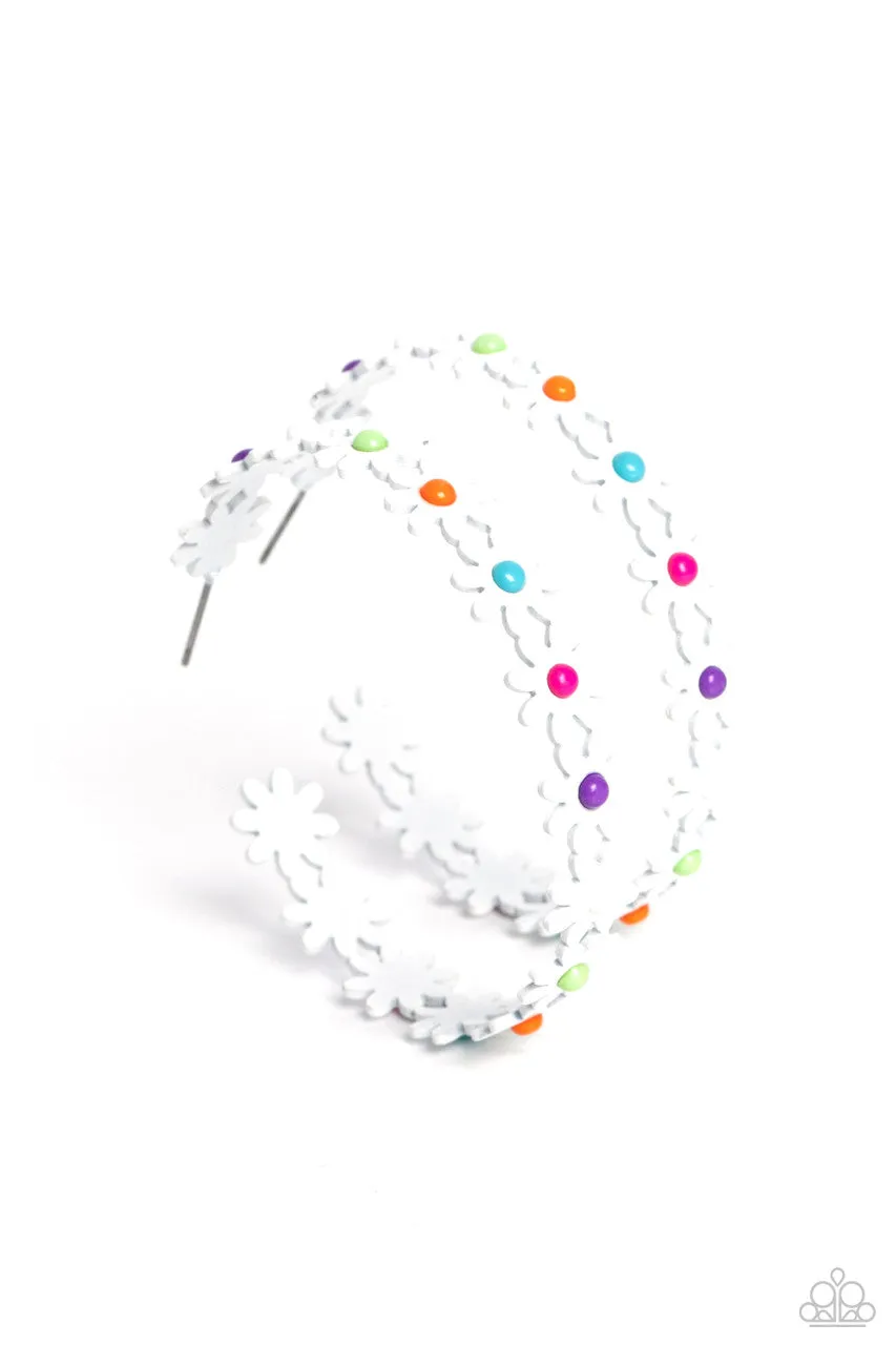 Daisy Disposition - Multi - Colored Center Flower Paparazzi Hoop Earrings