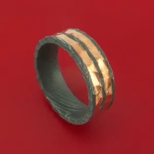 Damascus Steel and Copper Rock Hammer Ring Custom Made