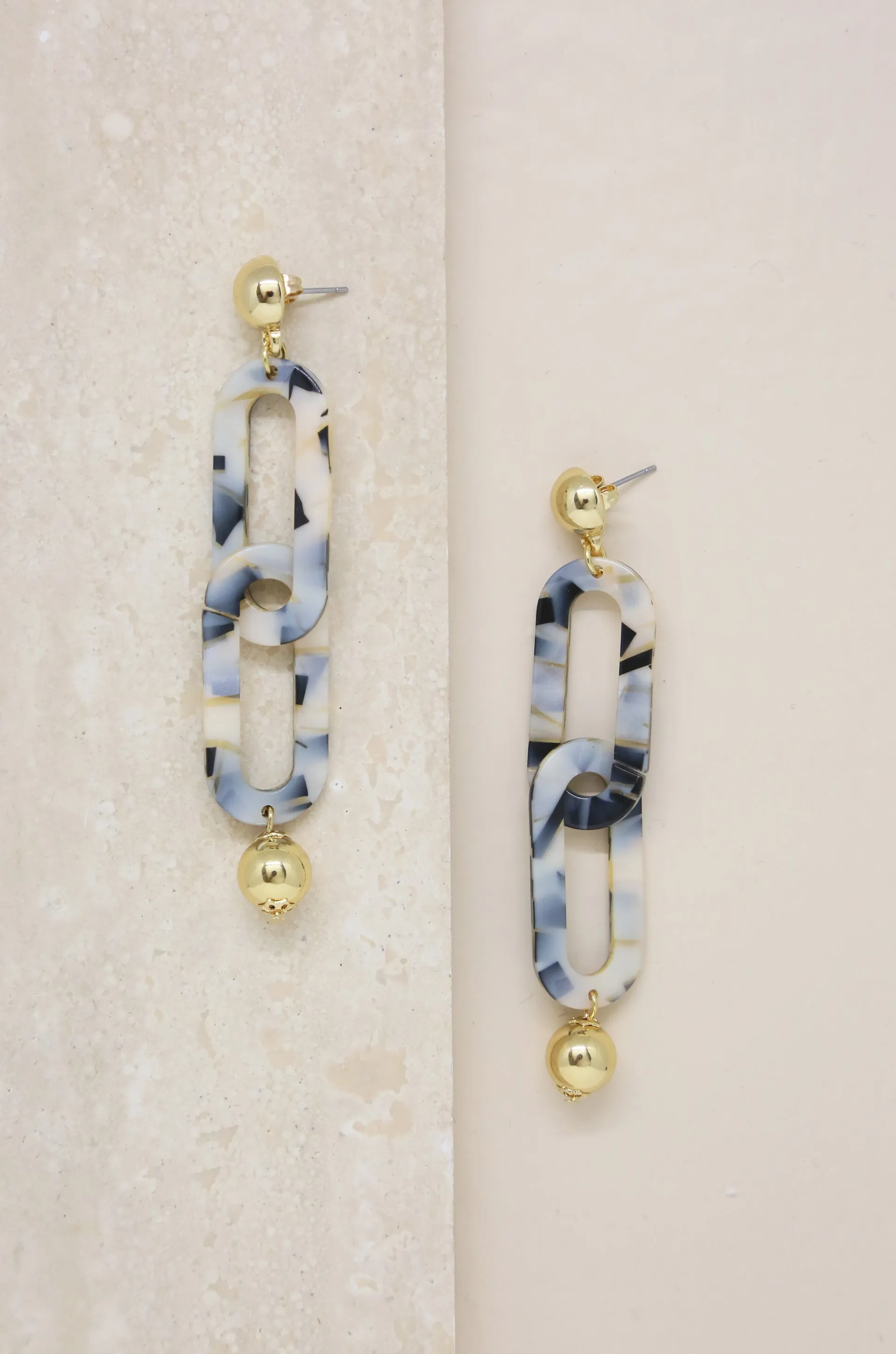 Dangle and Drop Mixed Beige Resin Earrings