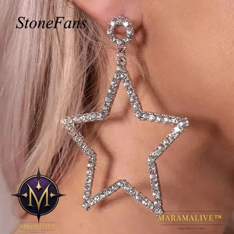 Dangling Big Star Earrings Vintage 2024 Trend Luxury For Women Piercing Pendant Statement Crystal Loop Earrings