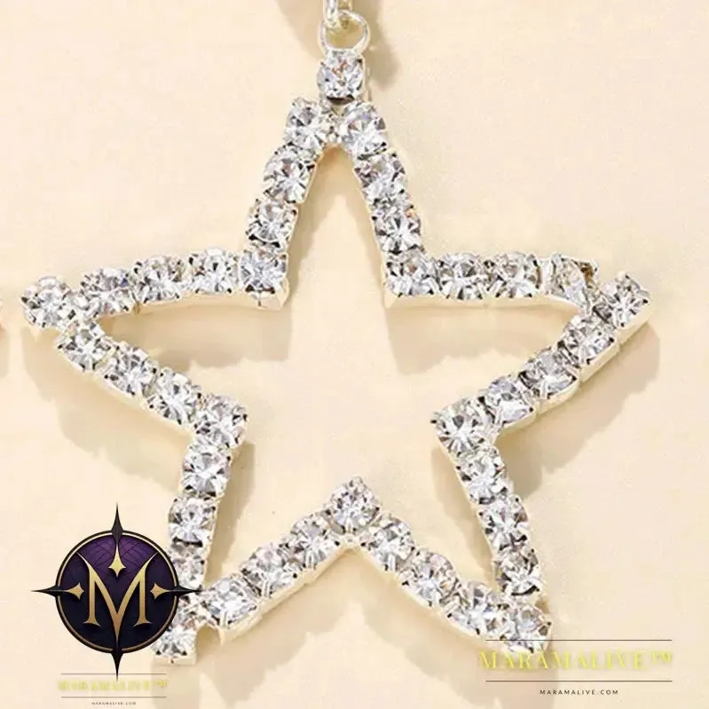 Dangling Big Star Earrings Vintage 2024 Trend Luxury For Women Piercing Pendant Statement Crystal Loop Earrings