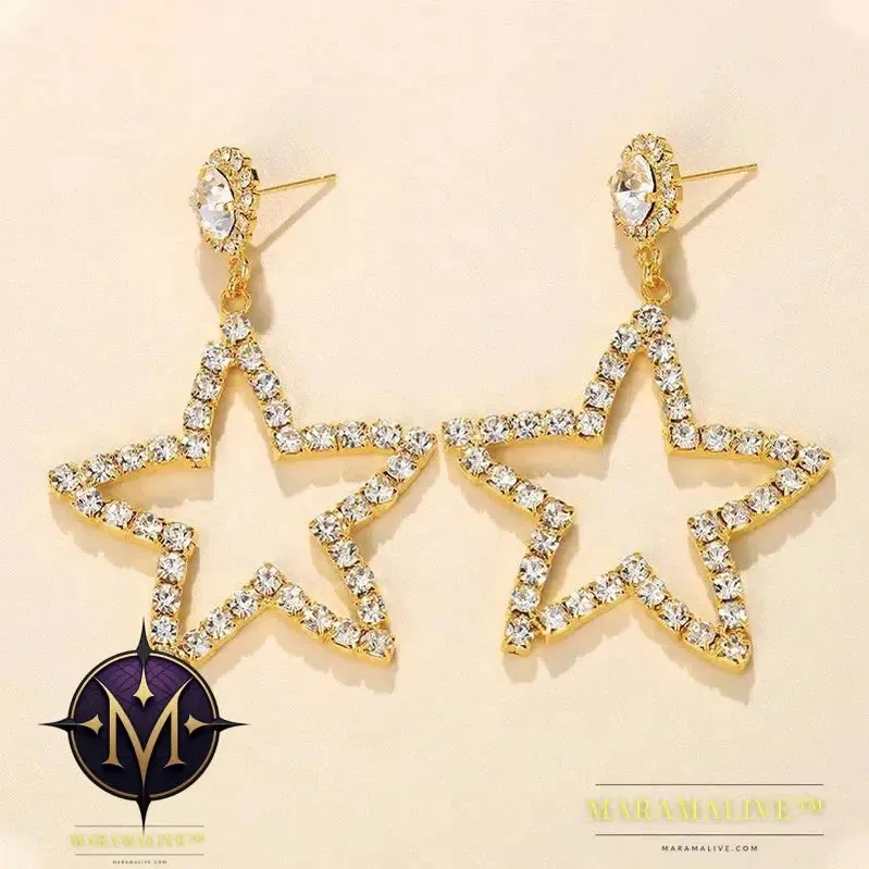 Dangling Big Star Earrings Vintage 2024 Trend Luxury For Women Piercing Pendant Statement Crystal Loop Earrings