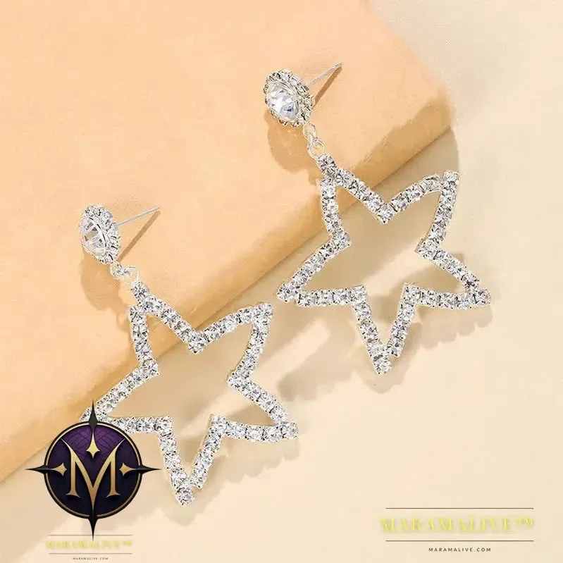 Dangling Big Star Earrings Vintage 2024 Trend Luxury For Women Piercing Pendant Statement Crystal Loop Earrings