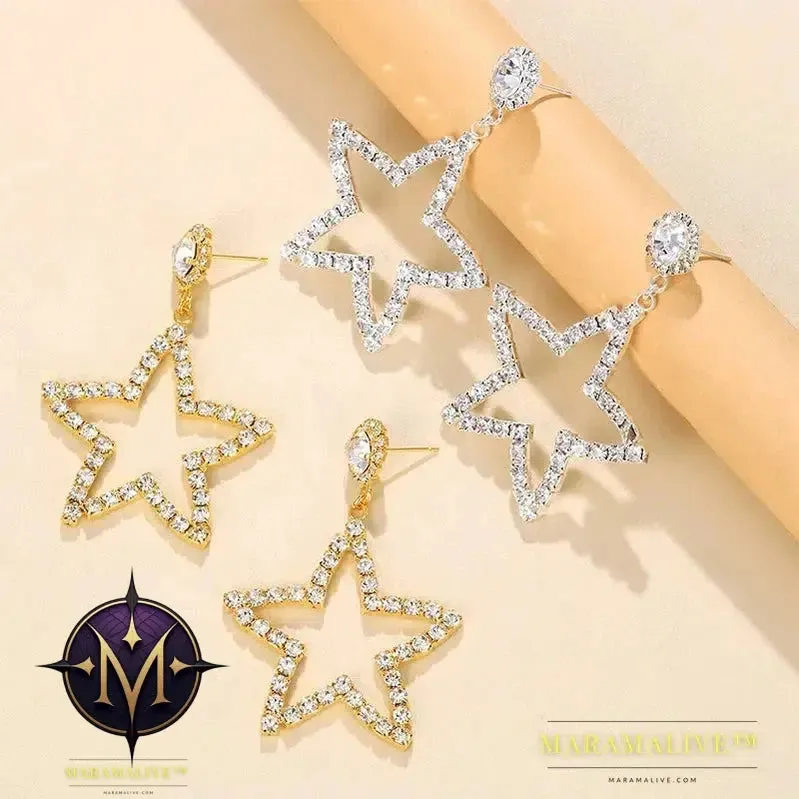 Dangling Big Star Earrings Vintage 2024 Trend Luxury For Women Piercing Pendant Statement Crystal Loop Earrings