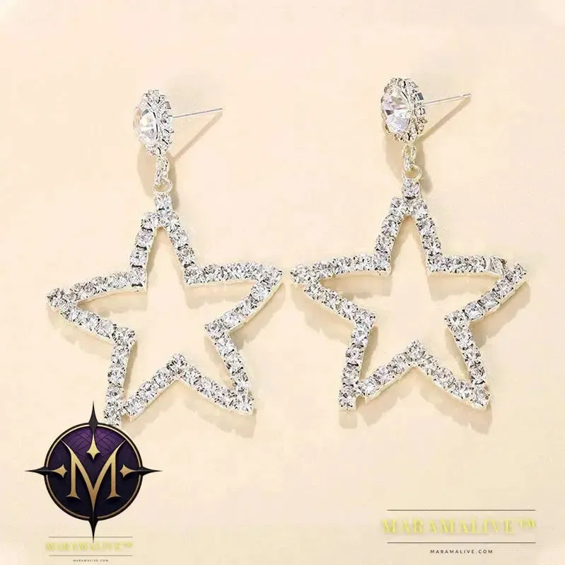 Dangling Big Star Earrings Vintage 2024 Trend Luxury For Women Piercing Pendant Statement Crystal Loop Earrings