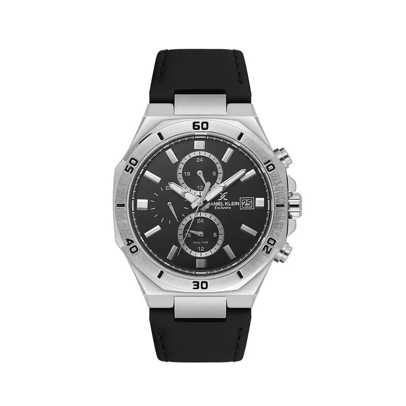 Daniel Klein Exclusive Men's Chronograph Watch Black Genuine Leather  DK.1.14003