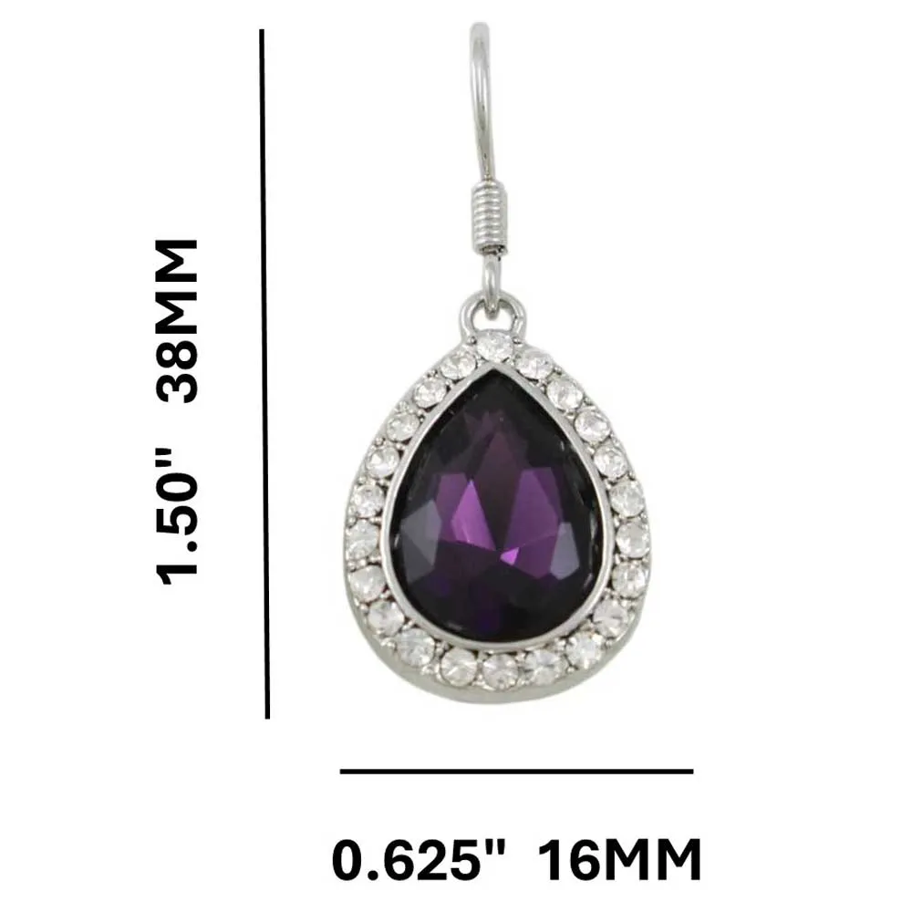Dark Purple Crystal Teardrop Dangling Pierced Earring - PT410AE