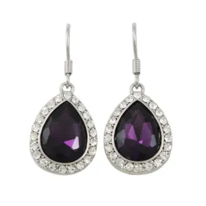 Dark Purple Crystal Teardrop Dangling Pierced Earring - PT410AE