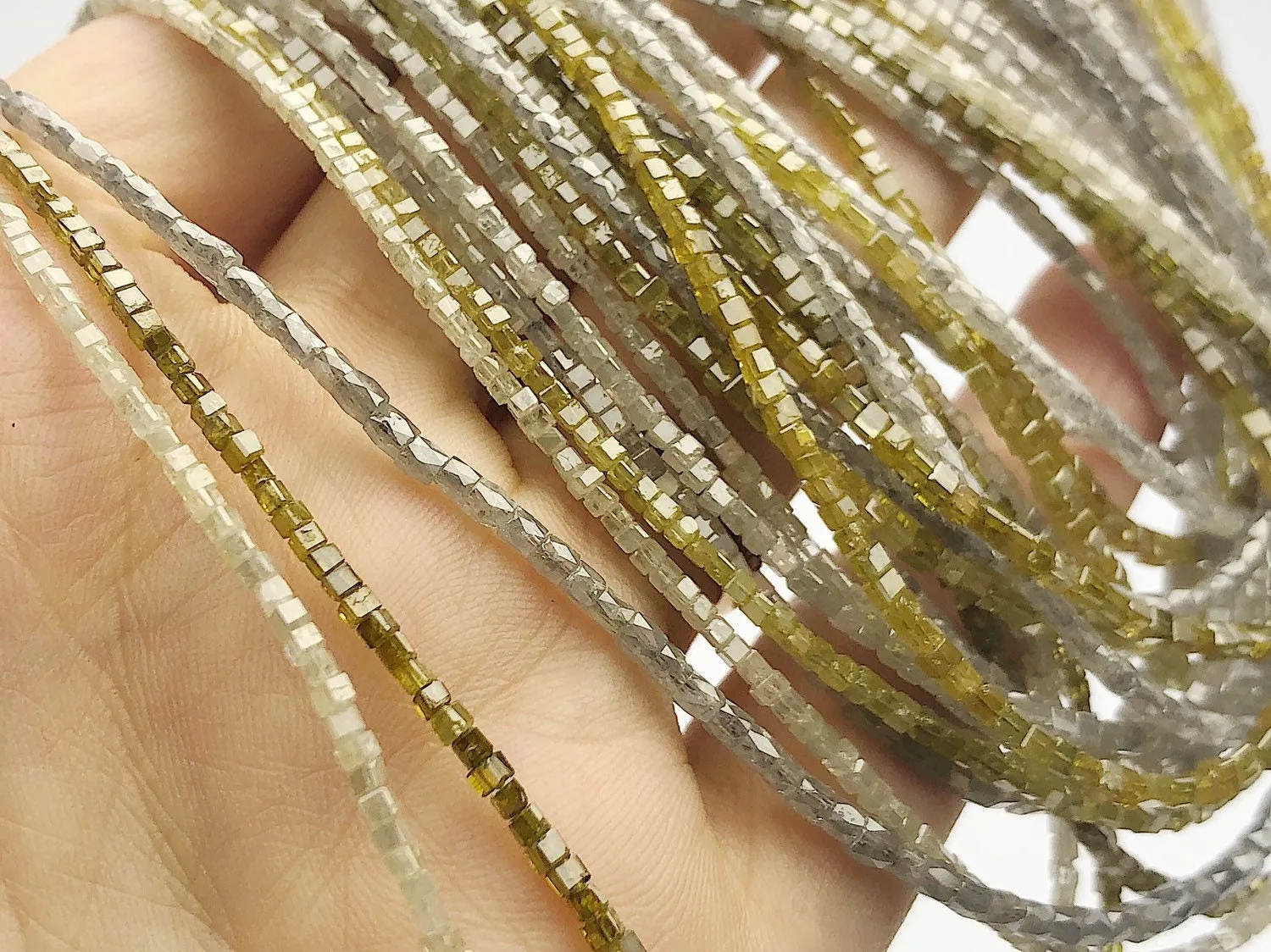 Diamond, Box cut, Genuine Diamonds, Gemstone Beads, All Natural Color, Full Strand, 14"