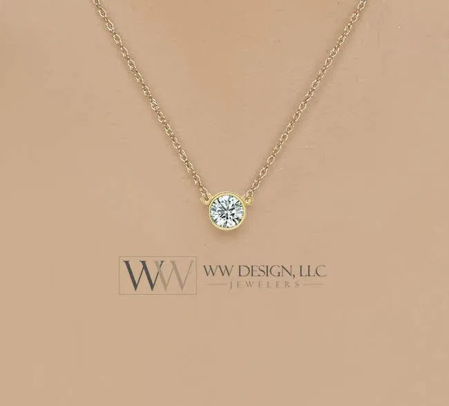 Diamond Necklace 0.25 ct F  VS Natural 4.1mm 14k Gold (Y, W, R), Platinum, Sterling Silver Bezel Solitaire Pendant Jewelry Christmas Gift