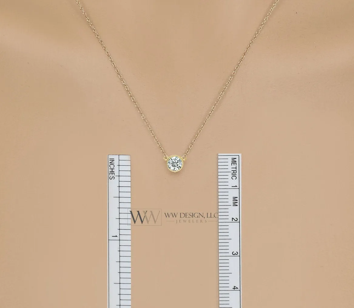 Diamond Necklace 0.25 ct F  VS Natural 4.1mm 14k Gold (Y, W, R), Platinum, Sterling Silver Bezel Solitaire Pendant Jewelry Christmas Gift