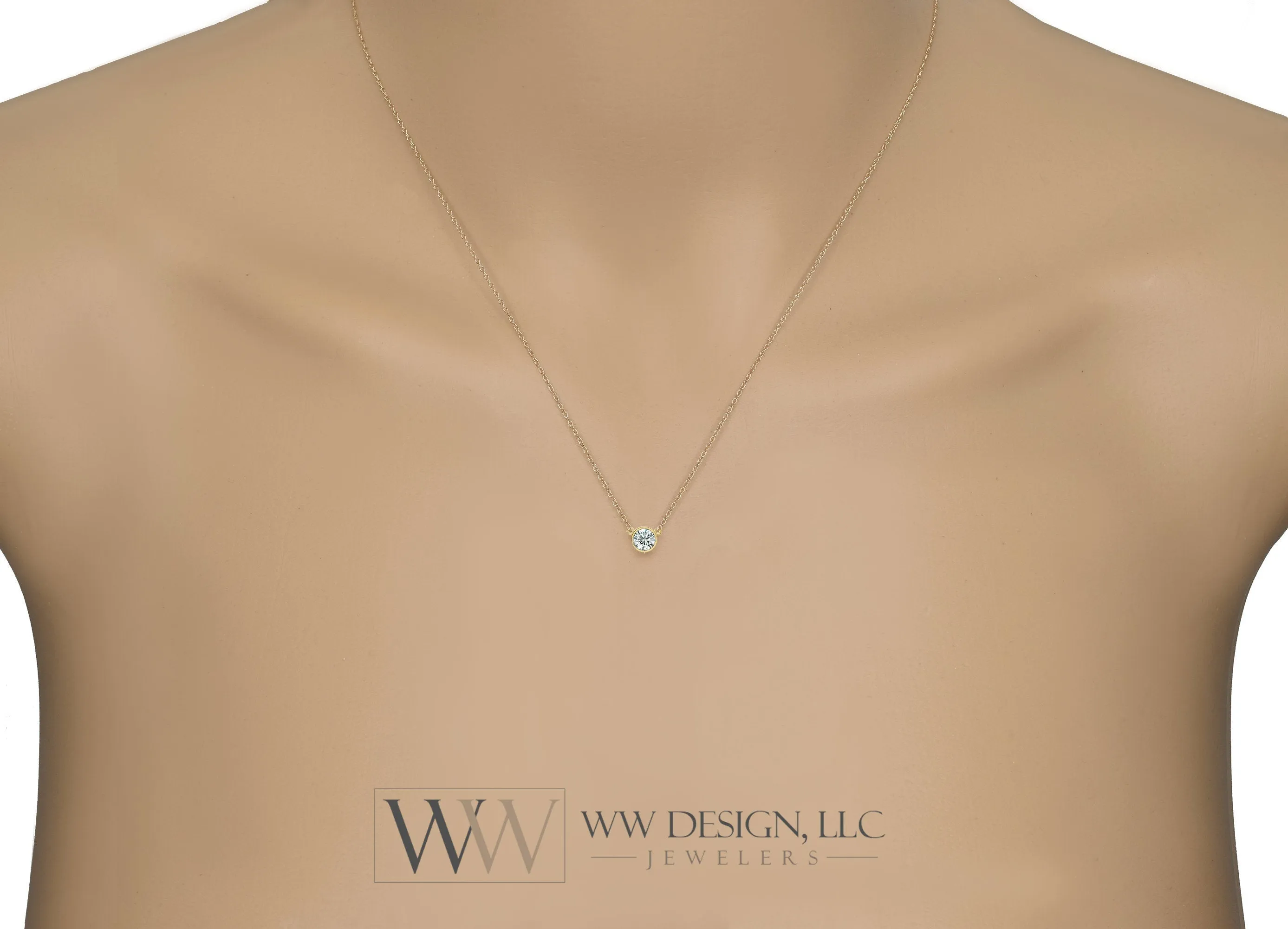 Diamond Necklace 0.25 ct F  VS Natural 4.1mm 14k Gold (Y, W, R), Platinum, Sterling Silver Bezel Solitaire Pendant Jewelry Christmas Gift