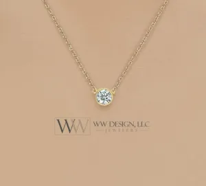 Diamond Necklace 0.25 ct F  VS Natural 4.1mm 14k Gold (Y, W, R), Platinum, Sterling Silver Bezel Solitaire Pendant Jewelry Christmas Gift