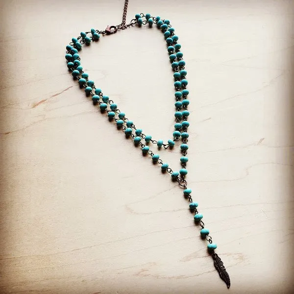 Double Lariat Turquoise Necklace w/ Copper Feather