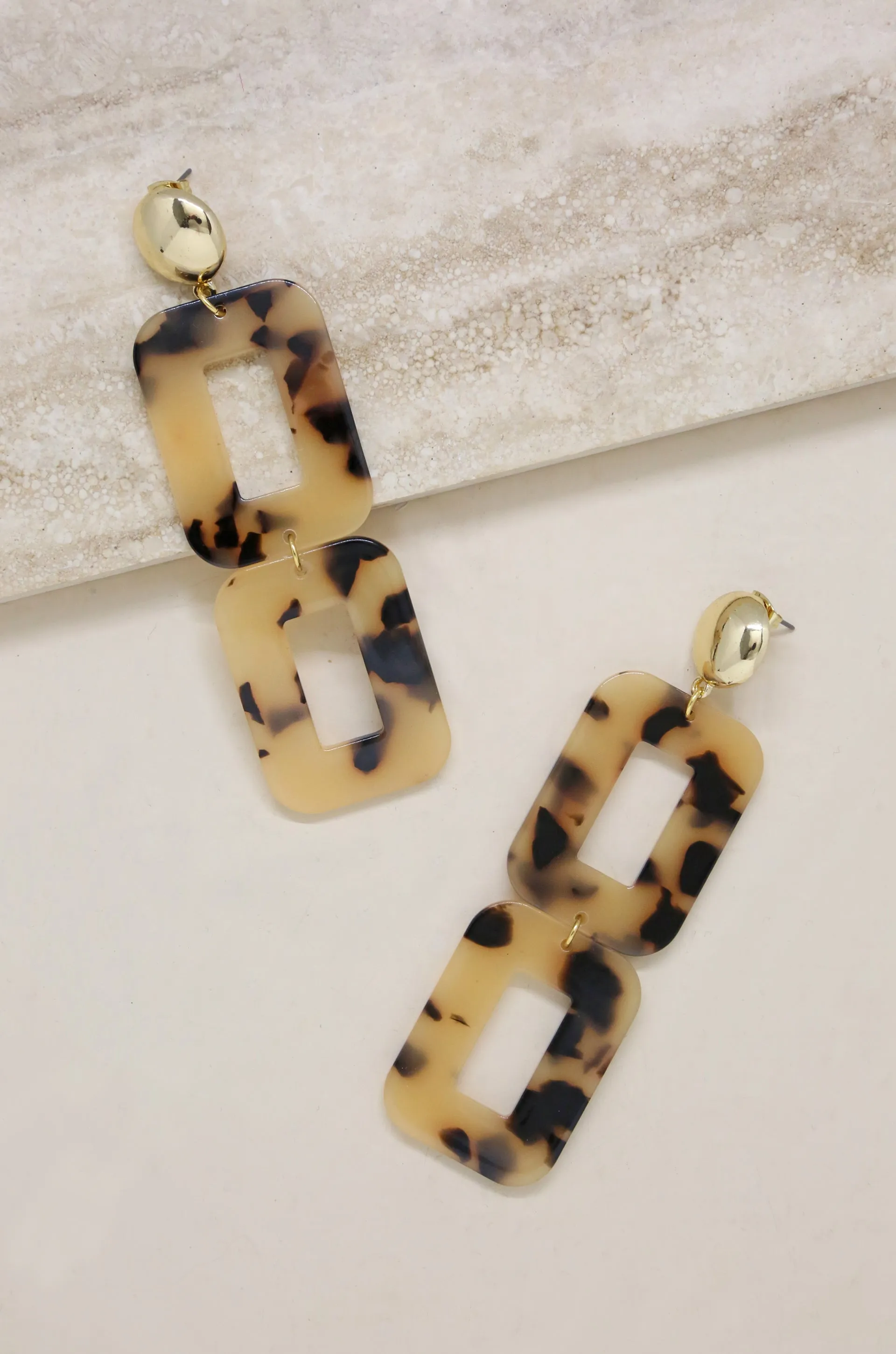 Double Square Tortoise Resin & Earrings