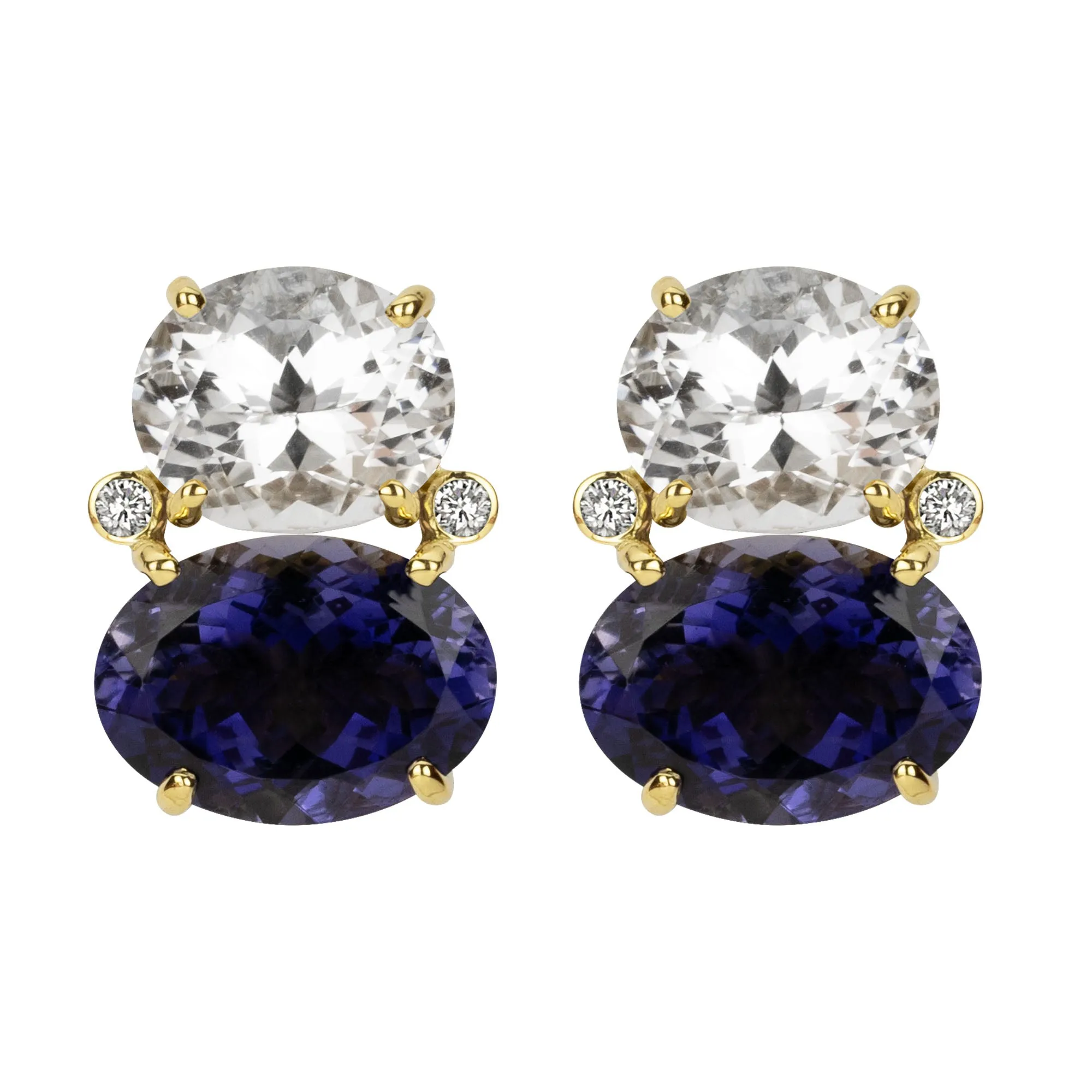 Earrings - Crystal, Iolite And Diamond