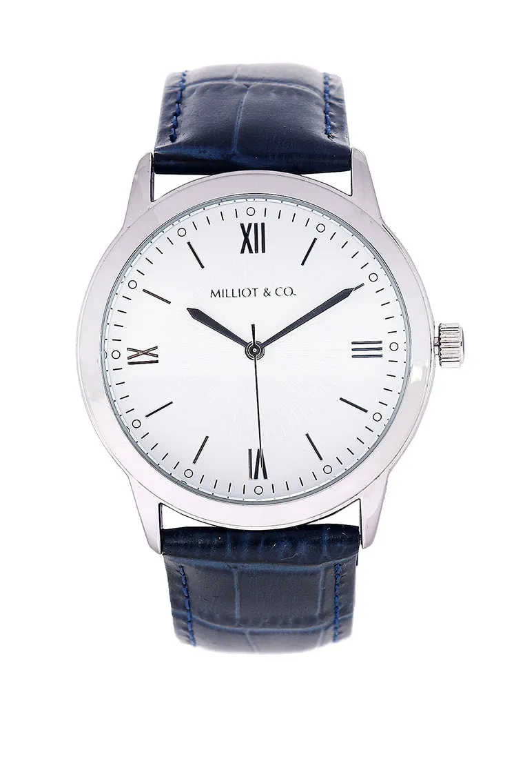 Edry Silver  Leather  Watch (Navy)
