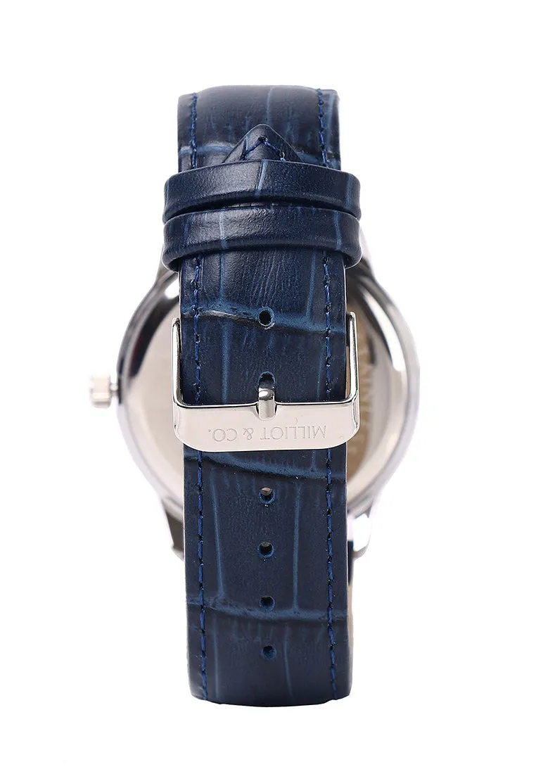 Edry Silver  Leather  Watch (Navy)