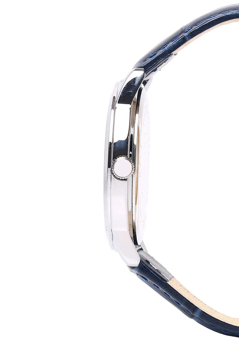 Edry Silver  Leather  Watch (Navy)