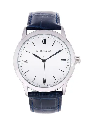 Edry Silver  Leather  Watch (Navy)